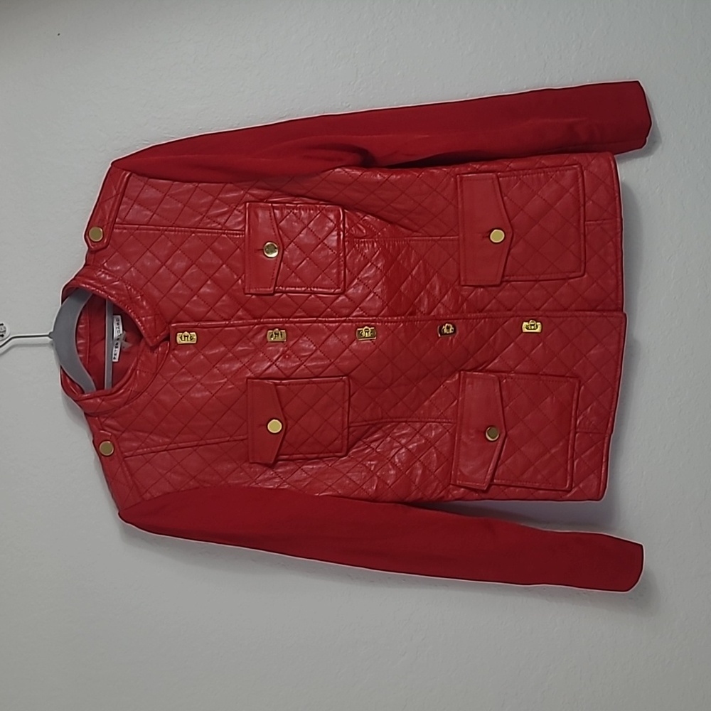 Peter nygard red jacket 100% leather size Large - Picture 1 of 9